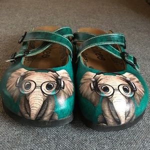 Calceo Groovin’ Elephant  Cork Sole Clogs - Teal & Grey. worn 5 times.